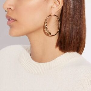 NWT! Golden Coach hoop earrings with Coach logo and pave crystal + Gift wrap!